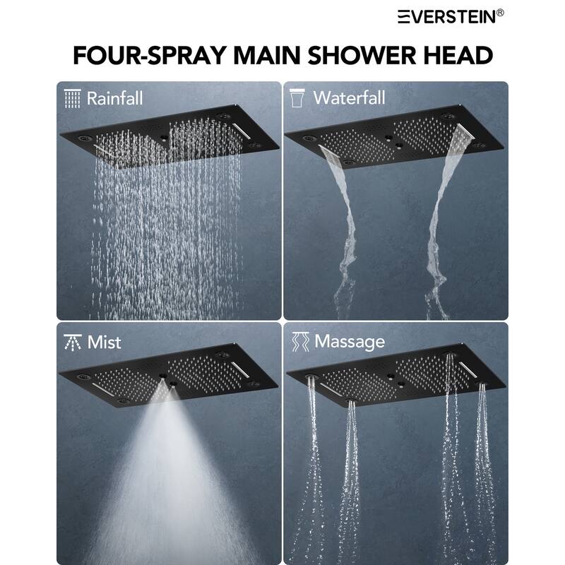 Thermostatic LED Shower System 4Function Rainfall Waterfall Shower